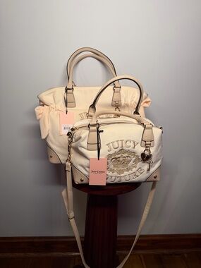 Juicy Couture Cream Embroidered Logo Satchel Duo